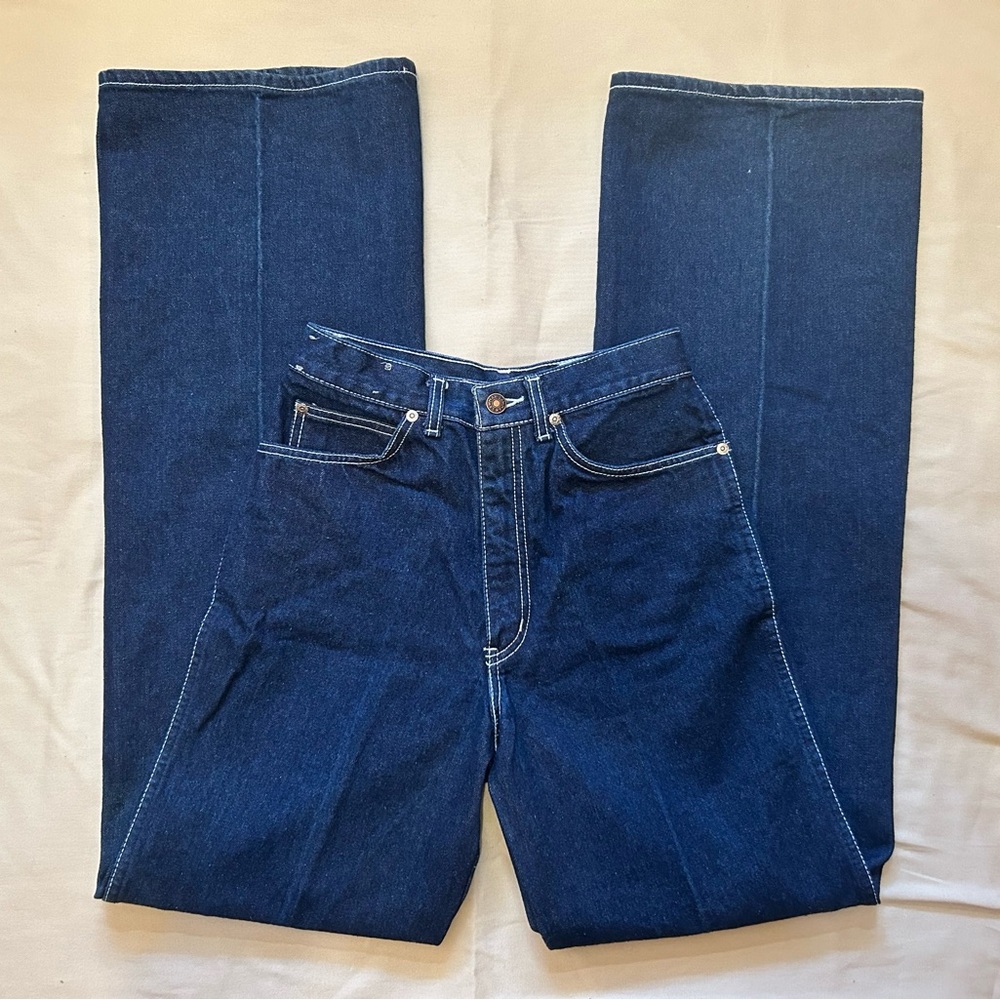 Vintage 70s Lawmen Raw Denim Wide Leg Flare Jeans Size 26